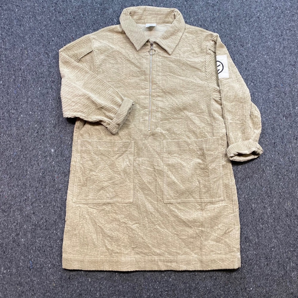 Wynken Corduroy Dress Sz 8y Girls Beige Boho Skater Half Zip Ring Pull Patch
